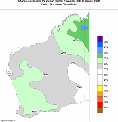 probability of exceeding median rainfall - click on the map for a larger version of the map