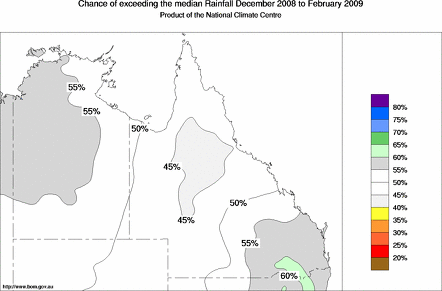 probability of exceeding median rainfall - click on the map for a larger version of the map