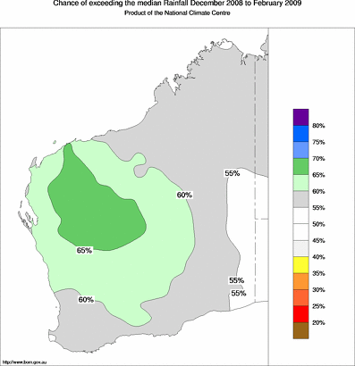 probability of exceeding median rainfall - click on the map for a larger version of the map