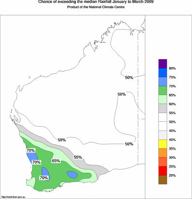 probability of exceeding median rainfall - click on the map for a larger version of the map