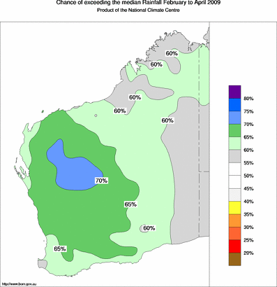 probability of exceeding median rainfall - click on the map for a larger version of the map