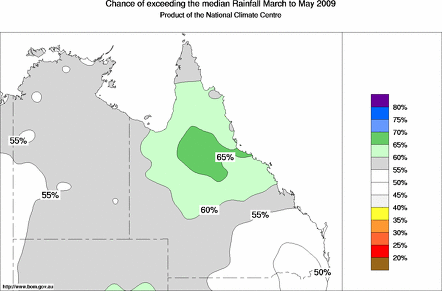 probability of exceeding median rainfall - click on the map for a larger version of the map