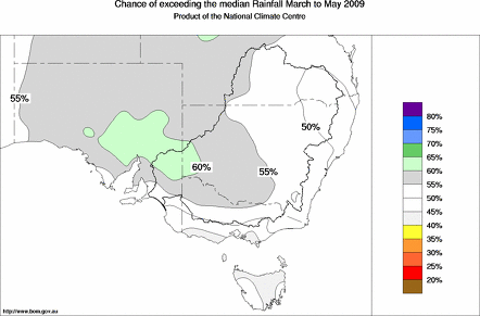 probability of exceeding median rainfall - click on the map for a larger version of the map