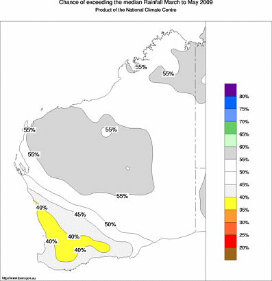 probability of exceeding median rainfall - click on the map for a larger version of the map