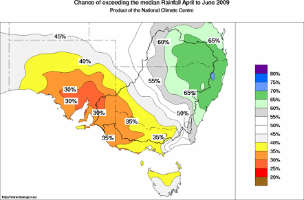 probability of exceeding median rainfall - click on the map for a larger version of the map