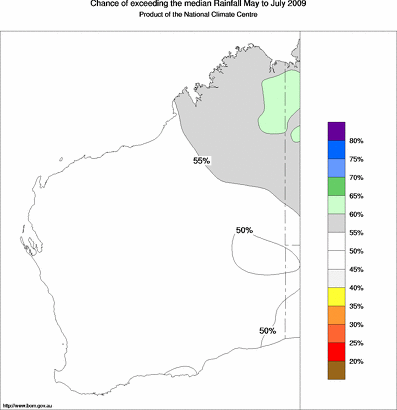 probability of exceeding median rainfall - click on the map for a larger version of the map