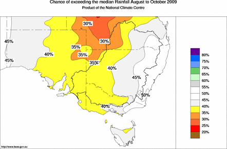 probability of exceeding median rainfall - click on the map for a larger version of the map