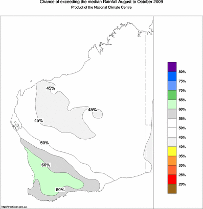 probability of exceeding median rainfall - click on the map for a larger version of the map