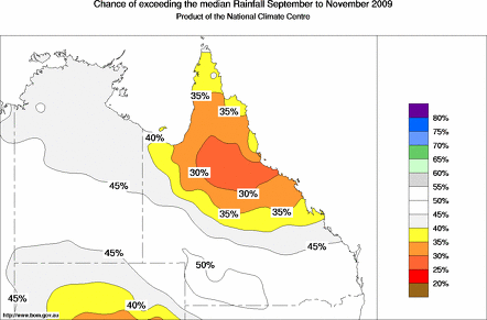 probability of exceeding median rainfall - click on the map for a larger version of the map