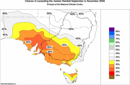 probability of exceeding median rainfall - click on the map for a larger version of the map