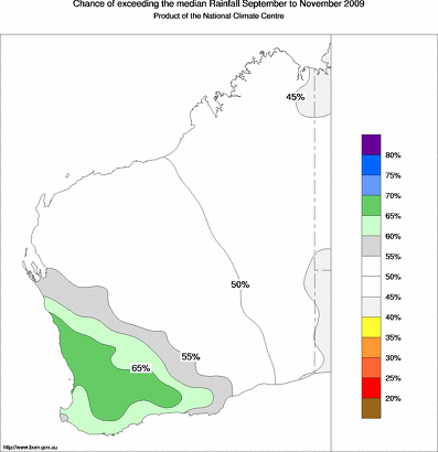 probability of exceeding median rainfall - click on the map for a larger version of the map