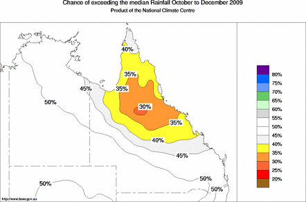 probability of exceeding median rainfall - click on the map for a larger version of the map