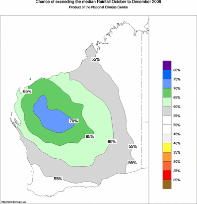 probability of exceeding median rainfall - click on the map for a larger version of the map