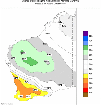 probability of exceeding median rainfall - click on the map for a larger version of the map