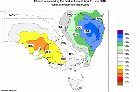 probability of exceeding median rainfall - click on the map for a larger version of the map
