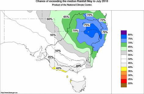 probability of exceeding median rainfall - click on the map for a larger version of the map