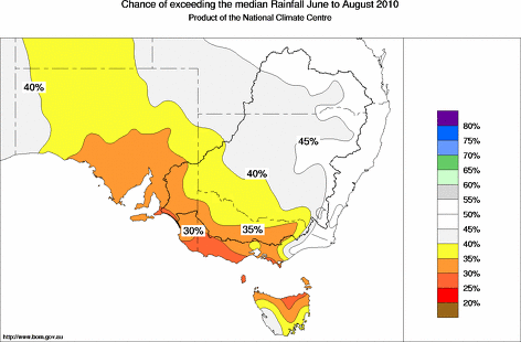 probability of exceeding median rainfall - click on the map for a larger version of the map