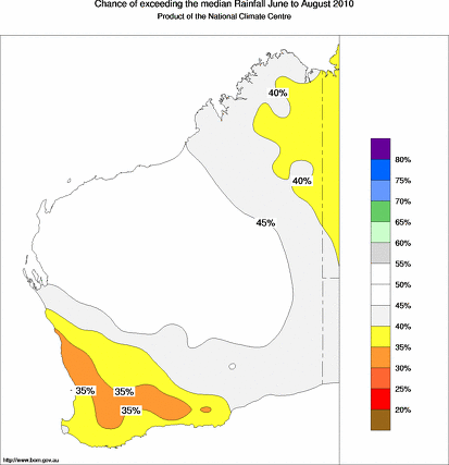 probability of exceeding median rainfall - click on the map for a larger version of the map