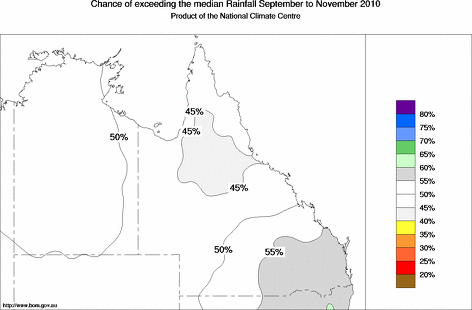 probability of exceeding median rainfall - click on the map for a larger version of the map