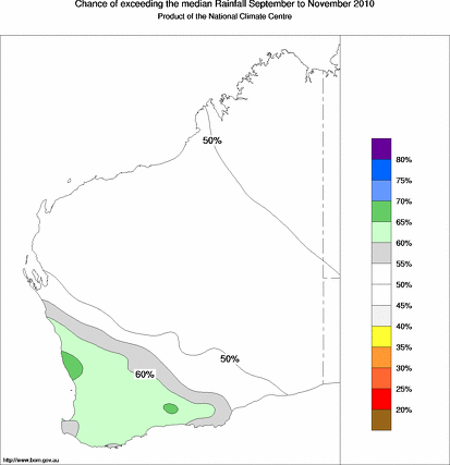 probability of exceeding median rainfall - click on the map for a larger version of the map