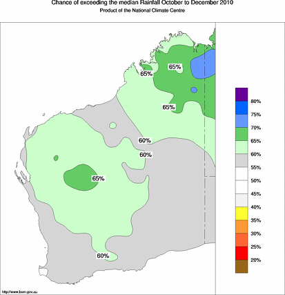 probability of exceeding median rainfall - click on the map for a larger version of the map