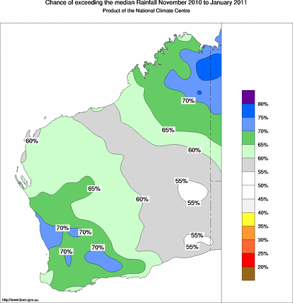 probability of exceeding median rainfall - click on the map for a larger version of the map