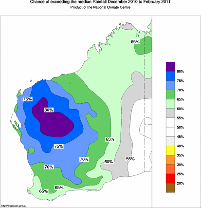 probability of exceeding median rainfall - click on the map for a larger version of the map