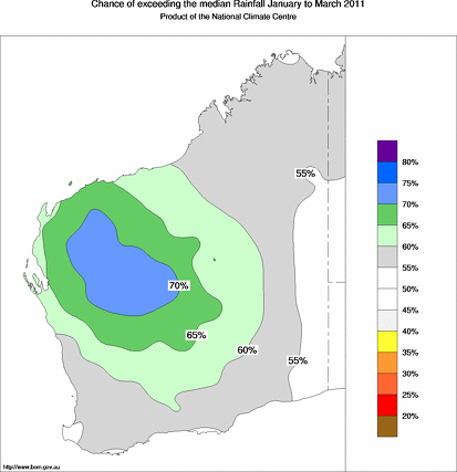 probability of exceeding median rainfall - click on the map for a larger version of the map