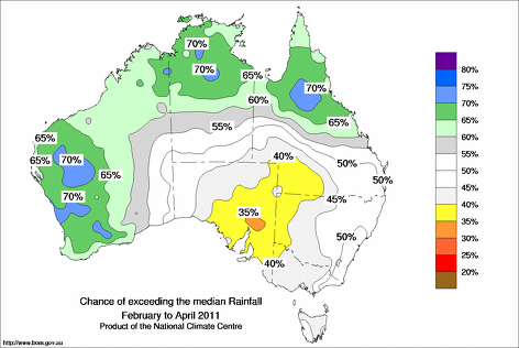 probability of exceeding median rainfall - click on the map for a larger version of the map