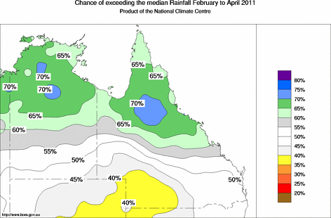 probability of exceeding median rainfall - click on the map for a larger version of the map