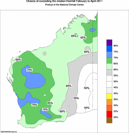 probability of exceeding median rainfall - click on the map for a larger version of the map