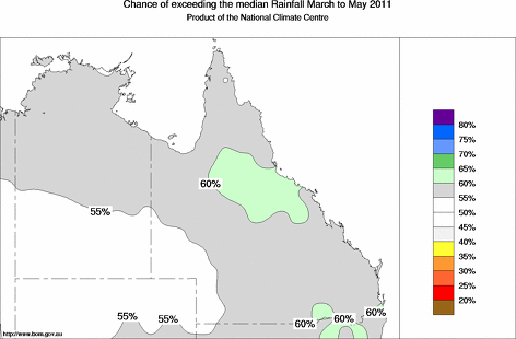 probability of exceeding median rainfall - click on the map for a larger version of the map