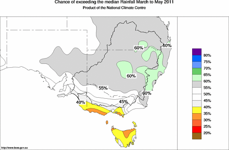 probability of exceeding median rainfall - click on the map for a larger version of the map