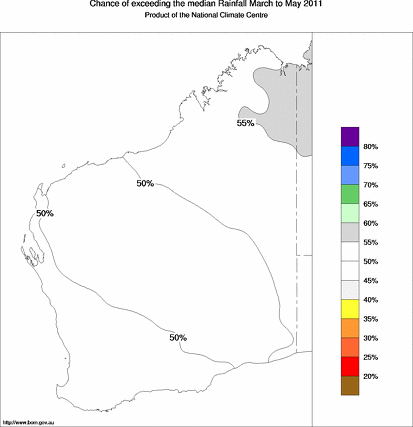 probability of exceeding median rainfall - click on the map for a larger version of the map
