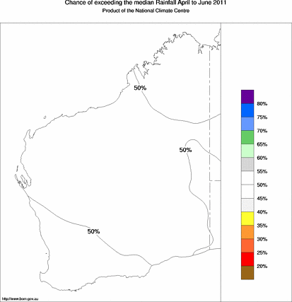probability of exceeding median rainfall - click on the map for a larger version of the map