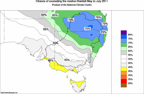 probability of exceeding median rainfall - click on the map for a larger version of the map