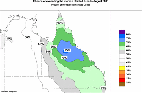 probability of exceeding median rainfall - click on the map for a larger version of the map