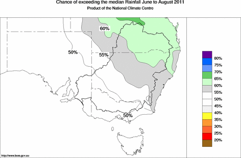 probability of exceeding median rainfall - click on the map for a larger version of the map