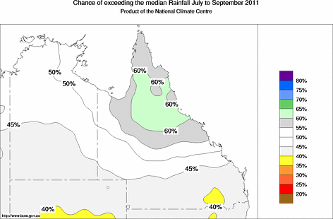 probability of exceeding median rainfall - click on the map for a larger version of the map
