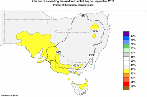 probability of exceeding median rainfall - click on the map for a larger version of the map