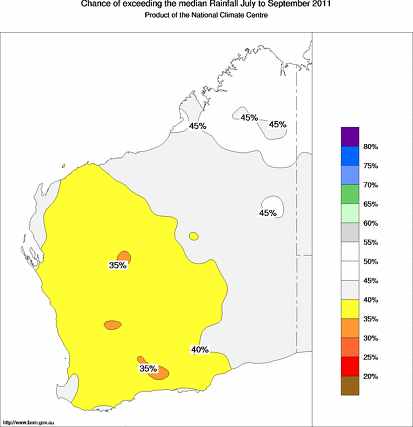 probability of exceeding median rainfall - click on the map for a larger version of the map