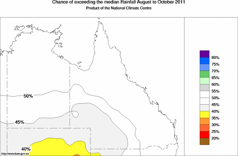 probability of exceeding median rainfall - click on the map for a larger version of the map