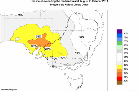 probability of exceeding median rainfall - click on the map for a larger version of the map