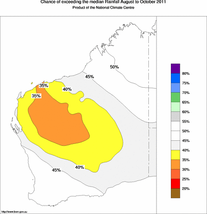 probability of exceeding median rainfall - click on the map for a larger version of the map