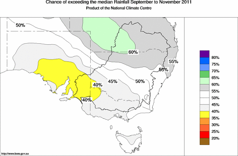 probability of exceeding median rainfall - click on the map for a larger version of the map