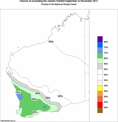 probability of exceeding median rainfall - click on the map for a larger version of the map