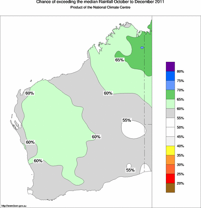 probability of exceeding median rainfall - click on the map for a larger version of the map