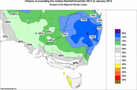 probability of exceeding median rainfall - click on the map for a larger version of the map