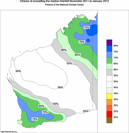 probability of exceeding median rainfall - click on the map for a larger version of the map