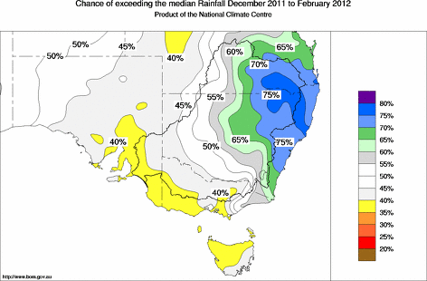 probability of exceeding median rainfall - click on the map for a larger version of the map